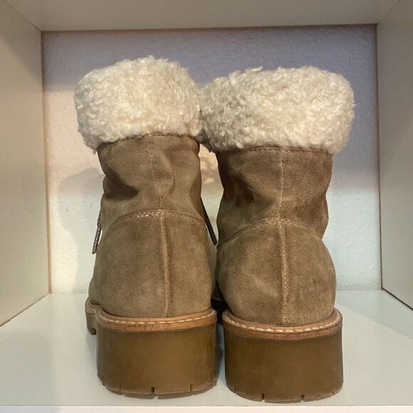Zara Basic Collection Suede Lace Up Shearling Lined Ankle Boots Cozy Winter - Picture 3 of 14